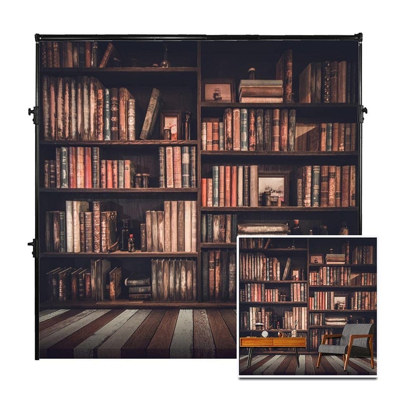 AOFOTO 8x8ft Old Books On Vintage Bookshelf Photography Background Library Retro Bookcase Backdrop Kid Boy Girl Adult Portrait Seamless Photoshoot Studio Props Video Drape Wallpaper - Image 1